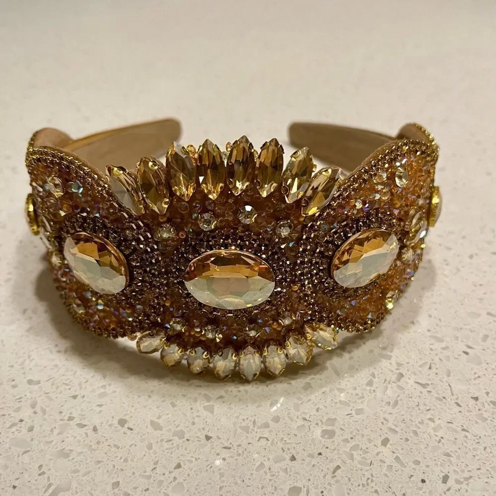 Cubic Zirconia Decor‎ Headband Gorgeous Wide Edge Gem Rhinestone Headband